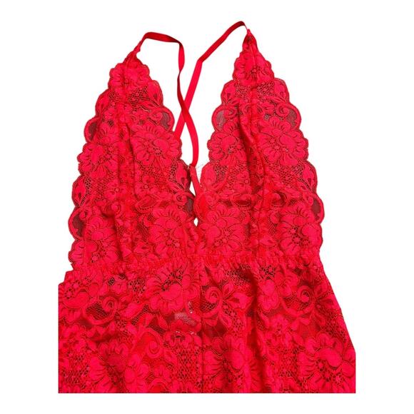 We are HAH / Free People NWT Comin' In HAHt Bodysuit Siren Red S Lace Coquette - Picture 4 of 9